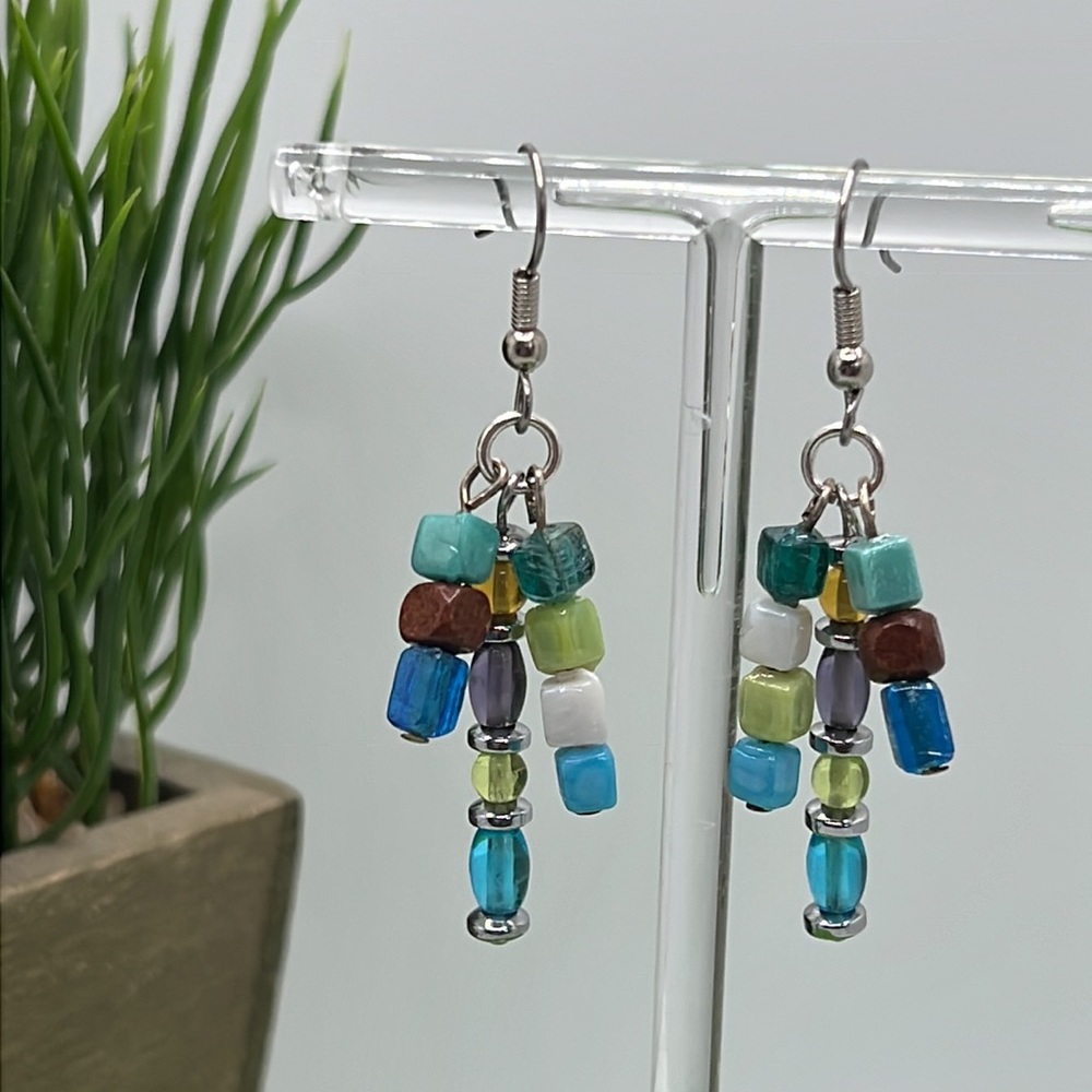 Multi Colored Beaded Glass Earrings.